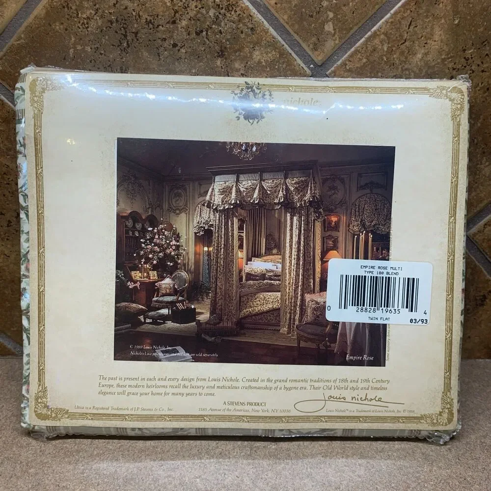 Vintage Louis Nichole Twin Flat Percale Sheet Empire Rose NEW 1989 Old World